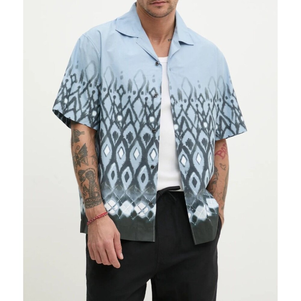 HUGO BOSS Button Shirt Mens XXL Blue Graphic Short Sleeve ESPINO $128